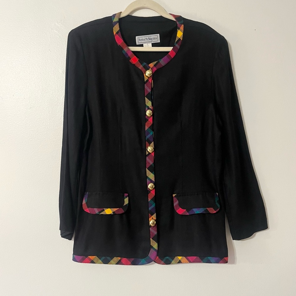 Vintage Norton McNaughton Multicolored Plaid Button Front Blazer Women’s Size 12